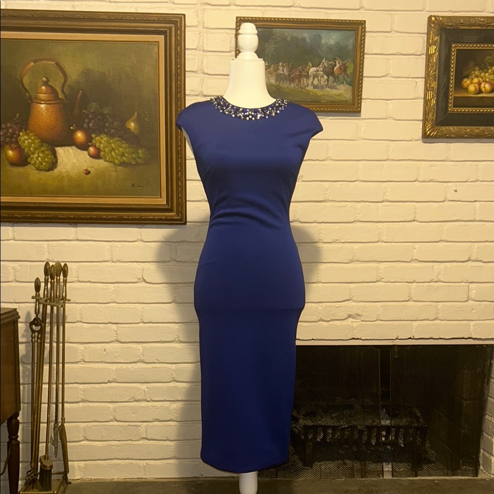 Ted Baker London Blue Dress with Embellished Neckline